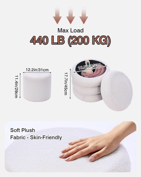 Round Set of 2 Sherpa Storage Ottoman Stool Boucle Vanity Stool Footstool with Removeable Lid Load up to 440 Lbs for Livingroom Bedroom White UASND68W