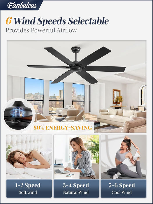 60 Inch Matte Black Ceiling Fan With Remote Included