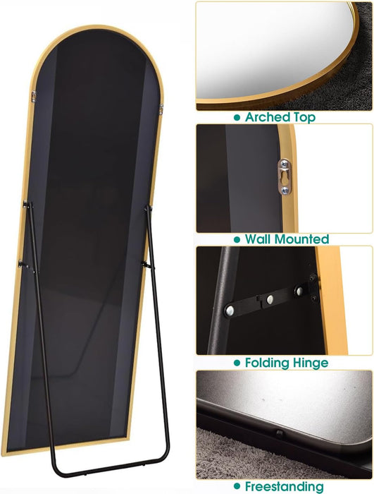 Arched Mirror - Full Length, Standing or Wall Mounted, 58"18", Aluminum Frame - Gold