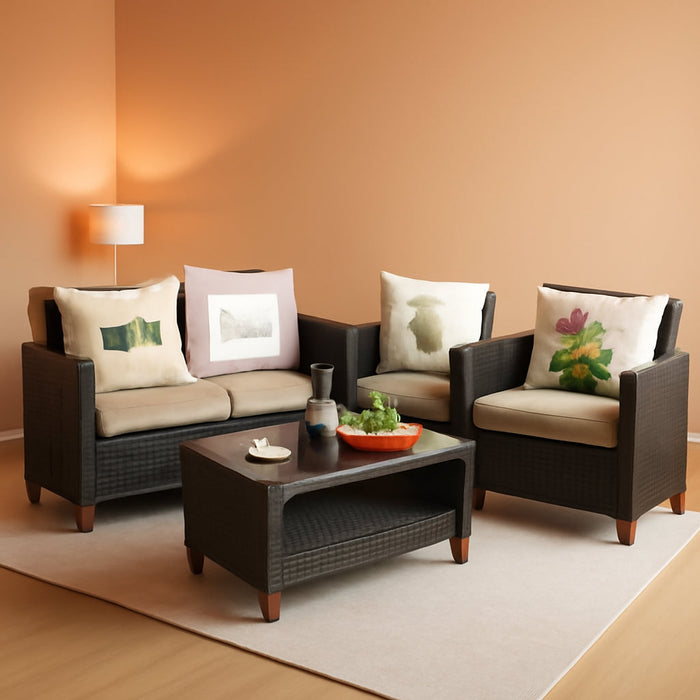 4 Piece Patio Rattan Furniture Set, Onesize, Beige