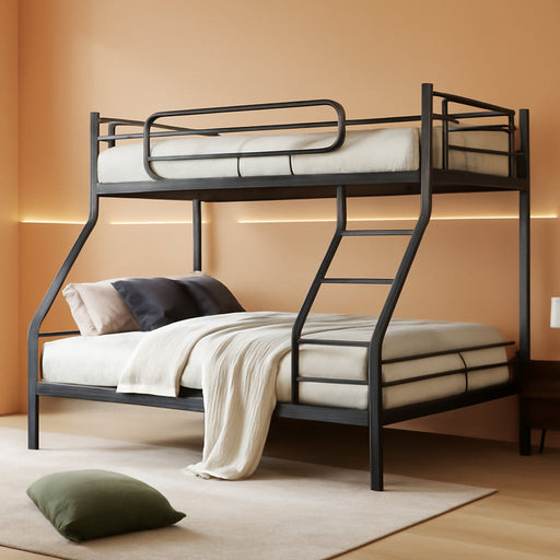 Twin over Full Bunk Bed Frame, Heavy Duty Metal Bunk Beds for Kids/Teens/Adults, 450 Lbs Upper & 500 Lbs Lower Capacity, Slot-Type Assembly, Reversible Ladder, 11.7" Safety Guardrails，Black
