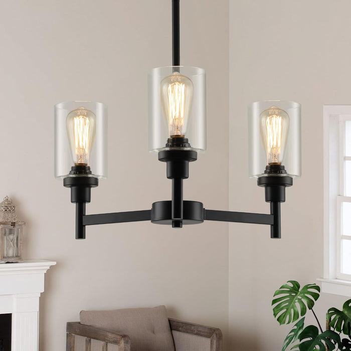 3 Lights Black Chandeliers for Dining Room Light Fixture over Table, Entryway Chandelier for Foyer, Hallway Light Fixtures with Glass Shade for Dinning Room Kitchen Island Foyer Hallway