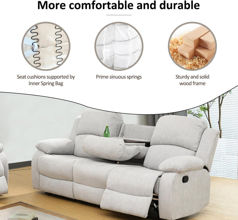 Living Room Furniture Set Leather Recliner Sofa Set Loveseat Chair Furniture Sofa Set for Living Room/Small Space/Rv/House/Office/Theater Seating (B-Grey White Microfiber, Sofa(3Seater))