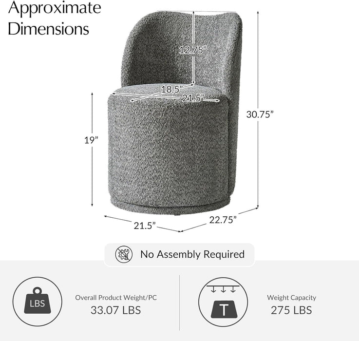 Boucle Swivel Dining Chair - Upholstered Barrel Kitchen Chairs with 360 Degree Rotation, Gray Modern Accent Vanity Chair for Dining Living Room, Bedroom, Makeup Room