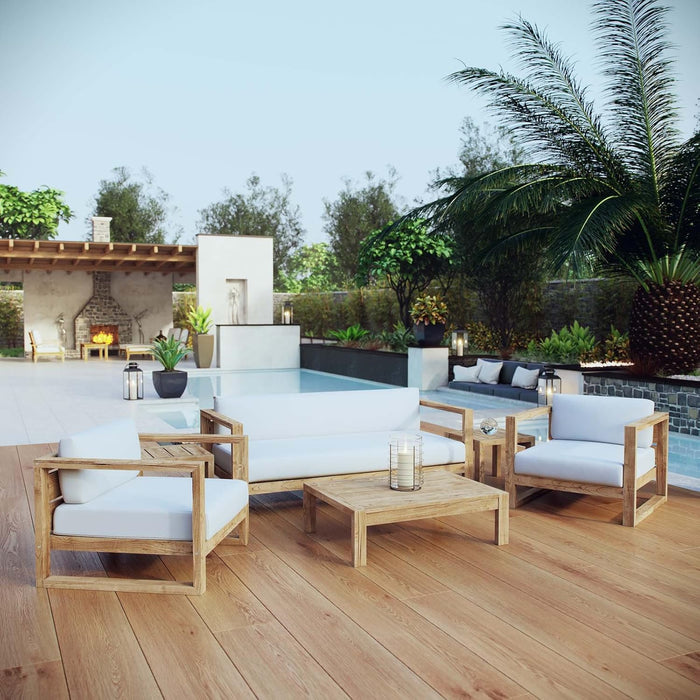 Upland Teak Wood Outdoor Patio 6-Piece Sectional Sofa Set with Cushions in Natural White