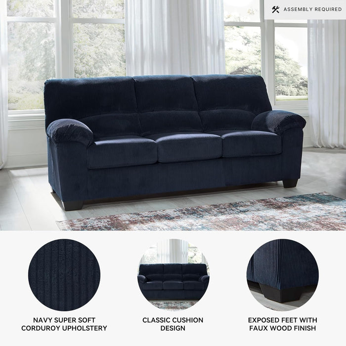 Blue Corduroy Contemporary Sofa For Comfortable Living