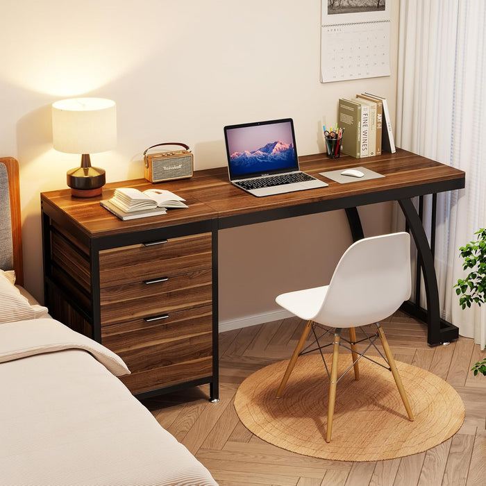 Computer Desk with 3 Drawers, 59-Inch PC Desk with Reversible Drawers, Industrial Study Writing Table Workstation with File Storage for Home Office, Walnut