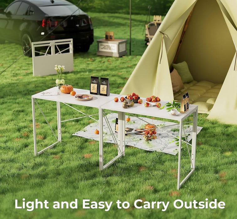 Small Folding Desk 31.5 Inch White Desks, No Assembly Required Computer Desk Spaces Saving Foldable Table for Bedroom, Home Office, Dorm, Apartment, Kids