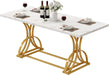 70.3" Large Modern Dining Table for 6-8 People Rectangular White Kitchen Dining Room Table with Faux Marble Tabletop and Gold Geometric Metal Legs Farmhouse Wood Dinner Tables, White and Gold