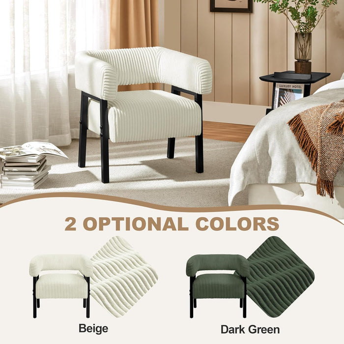 Corduroy Barrel Accent Chair, Modern Upholstered Armchair with Solid Wood Legs, Cozy Leisure Chair with Pocket Coiled Seat for Living Room, Bedroom, Reading Nook Beige