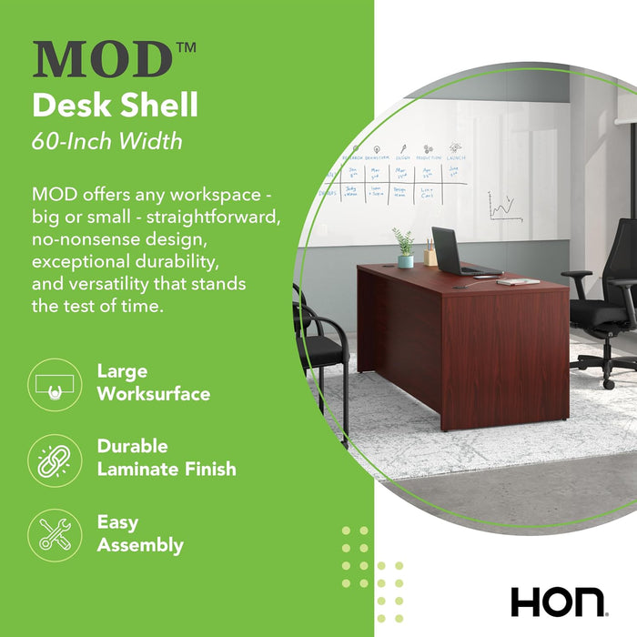 MOD Office Desk, Large Computer Desk Shell, Mahogany, 60" Table