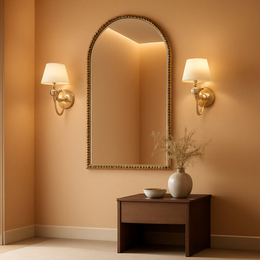 Arched Beaded Mirror, 24"X36" Champagne Bronze Mirror for Bathroom