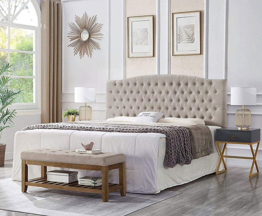 Linen Upholstered Tufted Button King Headboard and Comfortable Fashional Padded King/California King Size Headboard - Linen