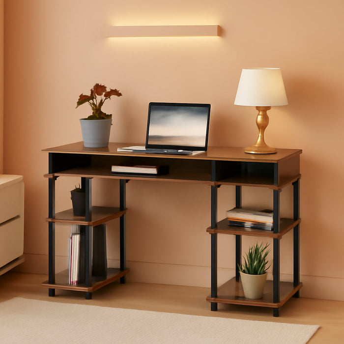 Barnwood/Black Student Desk with Shelves, No Tools