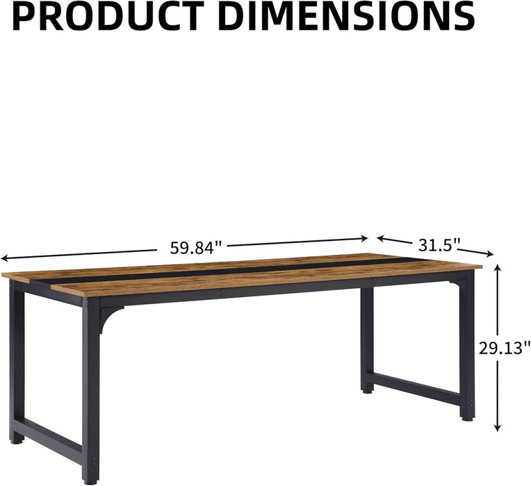 59.8'' Large Computer Desk for Home Office, Gaming, Writing, Study – Modern Wooden Surface with Metal Frame, Rustic Black - ShipItFurniture