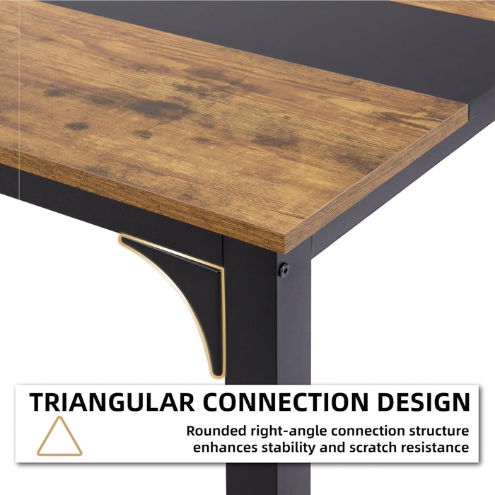 59.8'' Large Computer Desk for Home Office, Gaming, Writing, Study – Modern Wooden Surface with Metal Frame, Rustic Black - ShipItFurniture