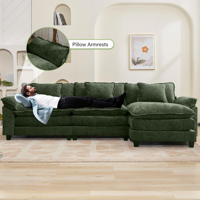 120Inch Green Modular Sectional Sofa Featuring Ottoman