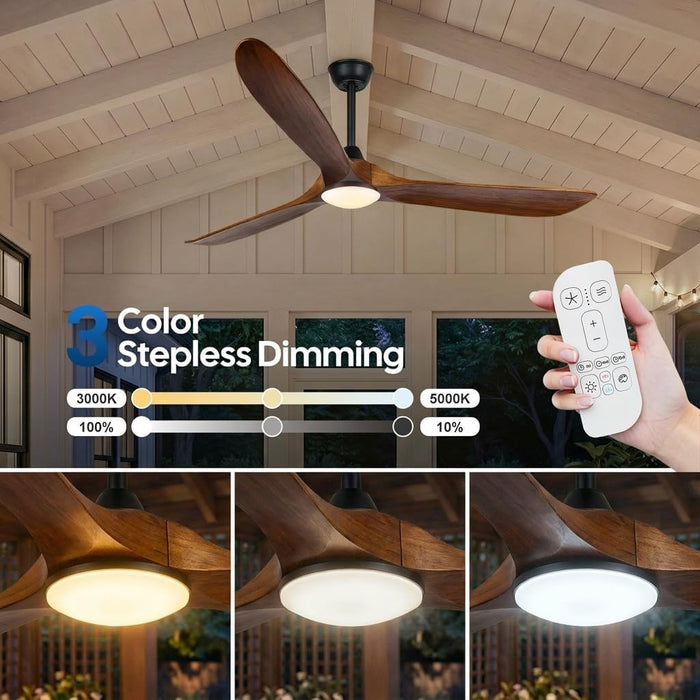 Farmhouse Outdoor Ceiling Fan With Solid Wood Blades