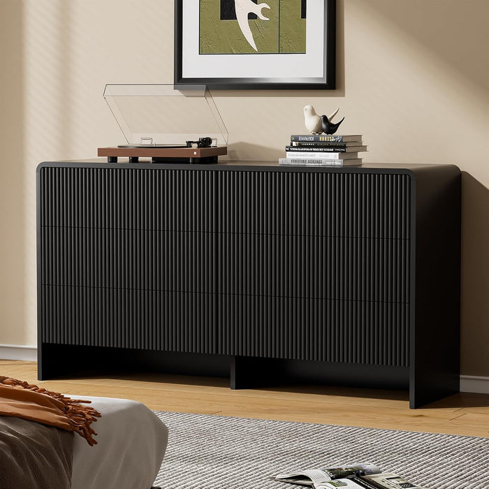 Black 6 Drawer Dresser for Bedroom, 55.1" Wide Chest of Drawers