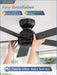 48 Inch Flush Mount Ceiling Fan No Light, Black Ceiling Fan with Remote, 6-Speeds, Quiet Reversible DC Motor, Indoor/Outdoor Ceiling Fans without Lights for Patio, Living Room, Bedroom