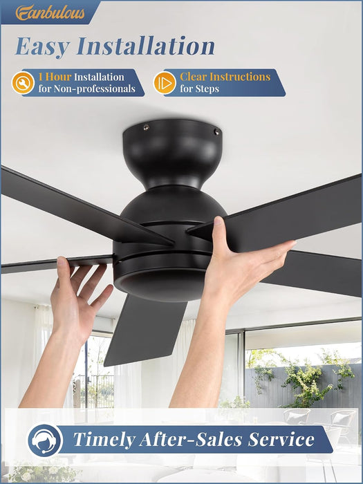 Black 48 Inch Modern Flush Ceiling Fan