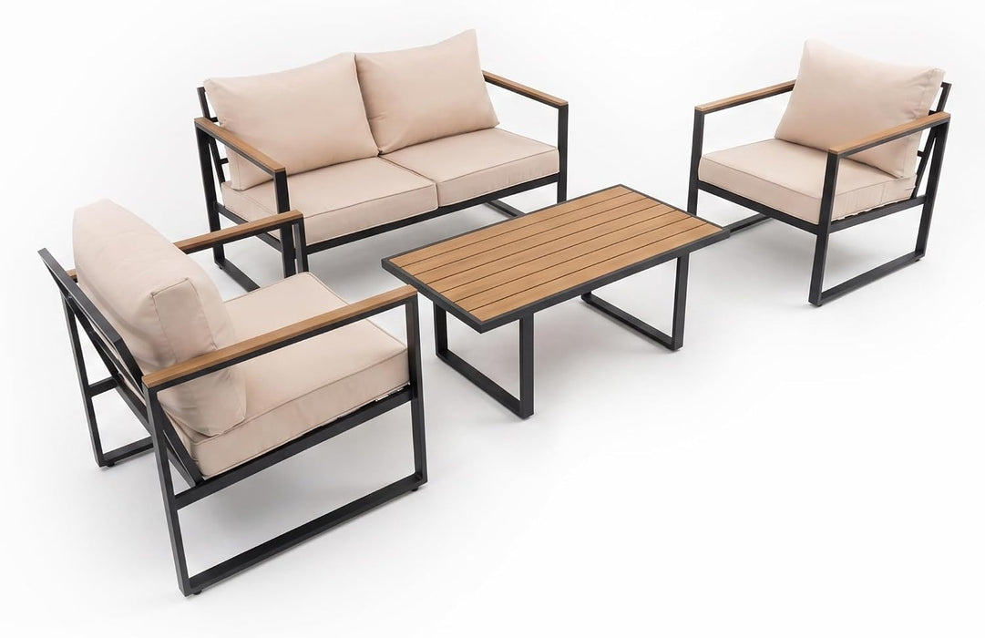 Modern Patio Furniture Set, 4 Pieces Outdoor Conversation Set