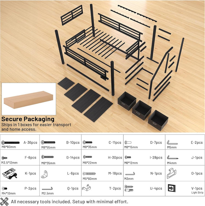 Black Twin Over Twin Metal Bunk Bed StorageDrawers