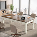 62-Inch Computer Desk, Large Office Executive Desk with Solid Wood Legs, Modern Simple Laptop Desk Study Writing Table Workstation Furniture for Home Office, Rustic Brown & Cream White
