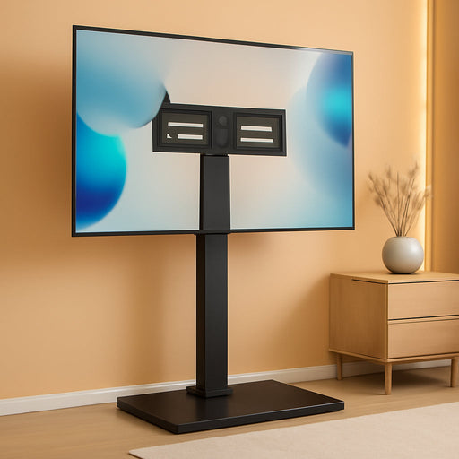 Iron Base Universal Floor TV Stand with Swivel Mount Space Saving for 50-85 Inch LED LCD Plasma Flat or Curved Screen Tvs Height Adjustable Cable Management