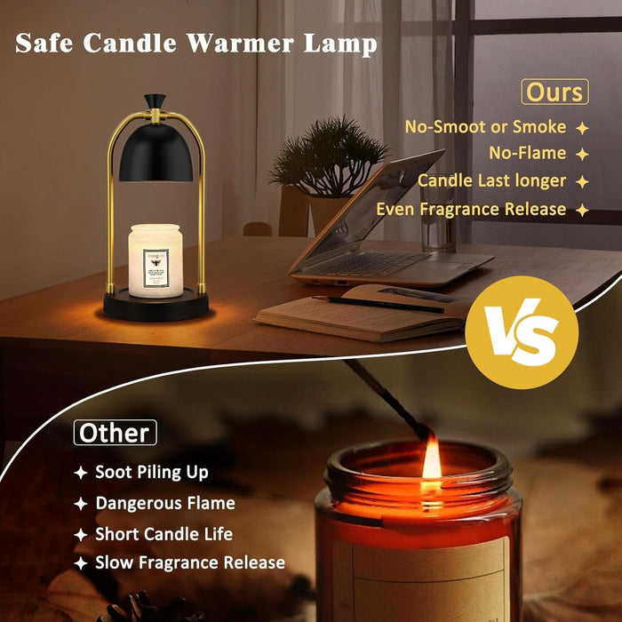 Candle Warmer Lamp - with Timer & Dimmable, Cozy Birthday Gift for Women Mom, Modern Home Decor House Warming Gifts Wax Melt Warmer for Jar Candles with 2 Bulbs (Black)