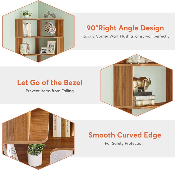 Industrial Corner Bookshelf 64.9 Inch Freestanding Wood