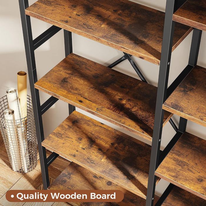 Triple Bookshelf, Bookcase with 14 Open Display Shelves, Wide Book Shelf Book Case for Home & Office, 5 Tier, Brown