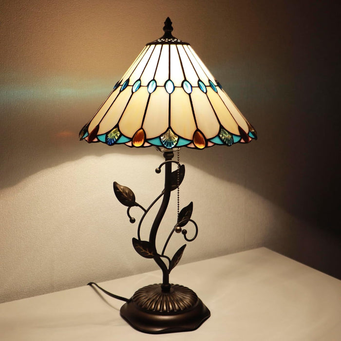 Tiffany Style Light Beige Jewelry Stained Glass Table Lamp 19 Inch
