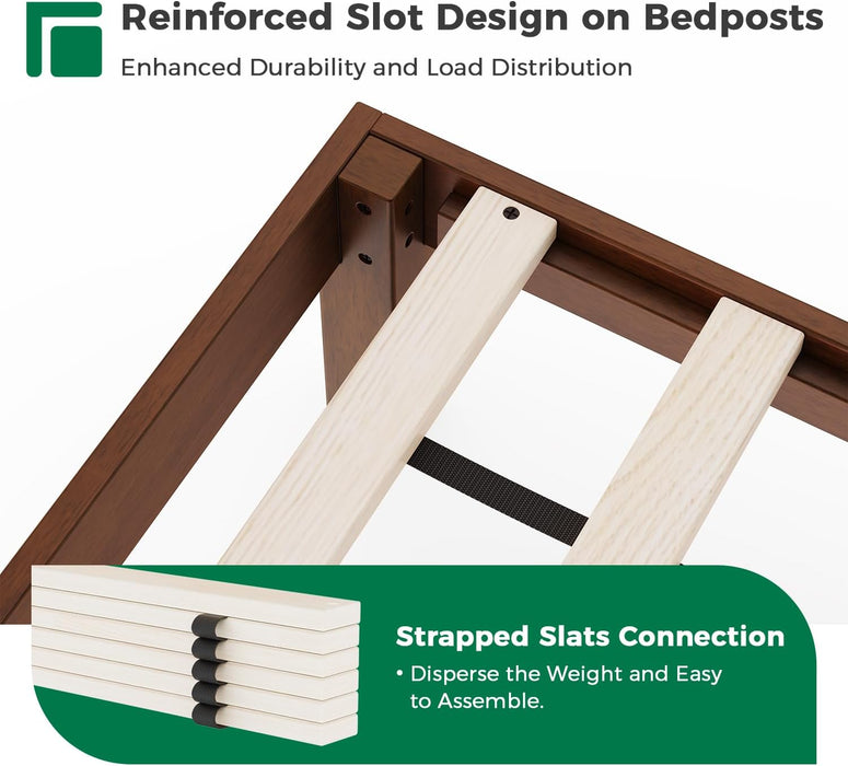 Solid Wood Queen Size Bed Frame with Headboard, Malaysian Oak Platform Bed Frame, Mid Century Modern Bedframe, No Box Spring Needed, Easy Assembly, Queen, Antique Espresso