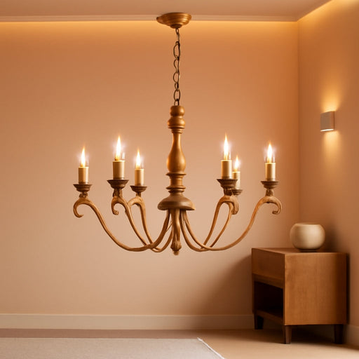Farmhouse Vintage Antique Brass Chandelier: Distressed Gold Candle Fixture
