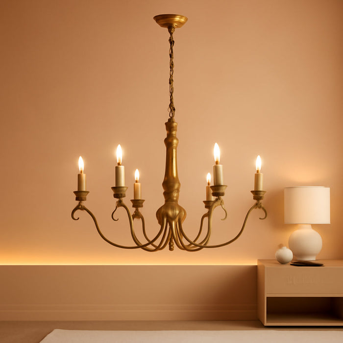 Farmhouse Vintage Antique Brass Chandelier: Distressed Gold Candle Fixture