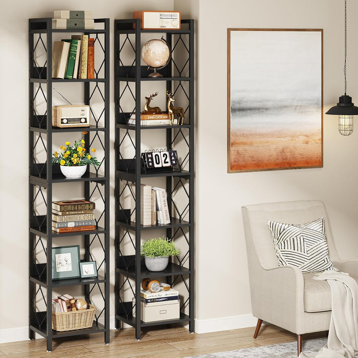 Tribesigns 78.7 Inch Tall Skinny Narrow Bookshelf Bookcase, Black | 7 Tier Bookcase for Small Spaces, Freestanding Display Shelves, Multifunctional Corner Storage Organizer for Home Office