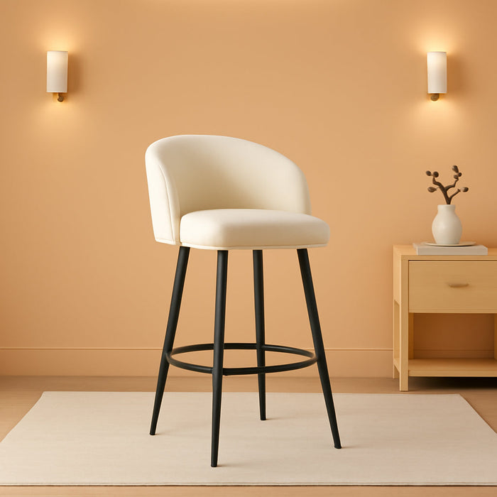 Barstools Set of 4, 30" Bar Height Velvet Bar Stools, Beige