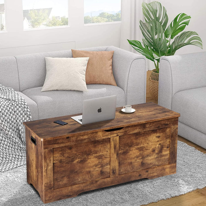 39.4" Storage Chest, Wooden Storage Bench, Lift Top Toy Chest with 2 Safety Hinges, Large Toy Box, Entryway Bench for Living Room, Bedroom, Rustic Brown