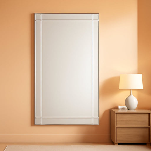 Modern Squared Corner Rectangle Wall Mirror for Vanity & Bathroom Solid Wood Frame, 1"-Beveled Center, Ready to Hang, 24" X 54", Clear