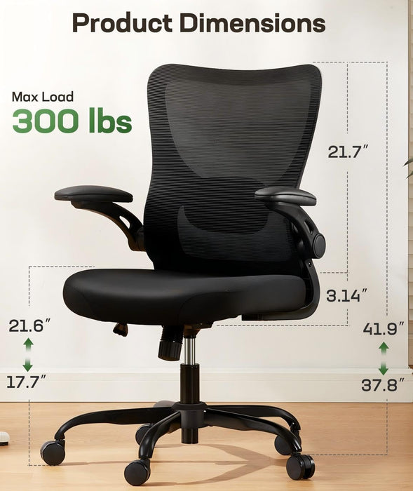 Ergonomic Office Chair Desk Chair with 3D PU Armrests and Adjustable Lumbar Support Breathable Mesh Chair Executive Rolling Swivel Comfy Task Chair for Home Office Gaming Black