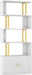 Geometric Bookcase with Cabinet, S Shaped Bookshelf 5-Tier Book Shelves for Bedroom, Modern Wood Decorative Display Shelf Tall Book Case for Home Office, Gold and White