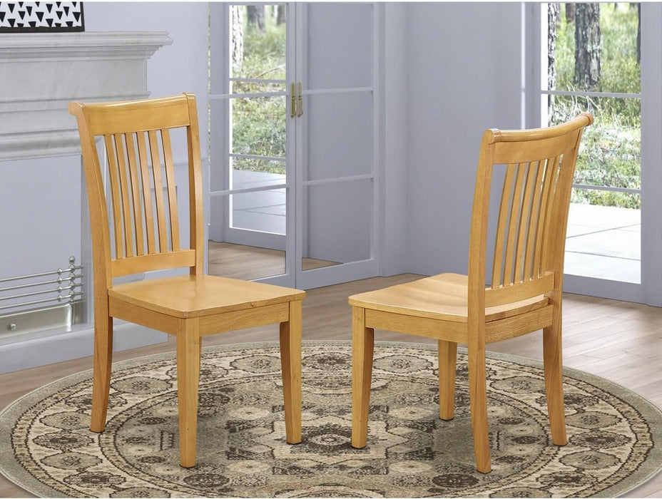 POC-OAK-W Portland Kitchen Dining Chairs - Slat Back Wooden Seat Chairs, Set of 2, Oak