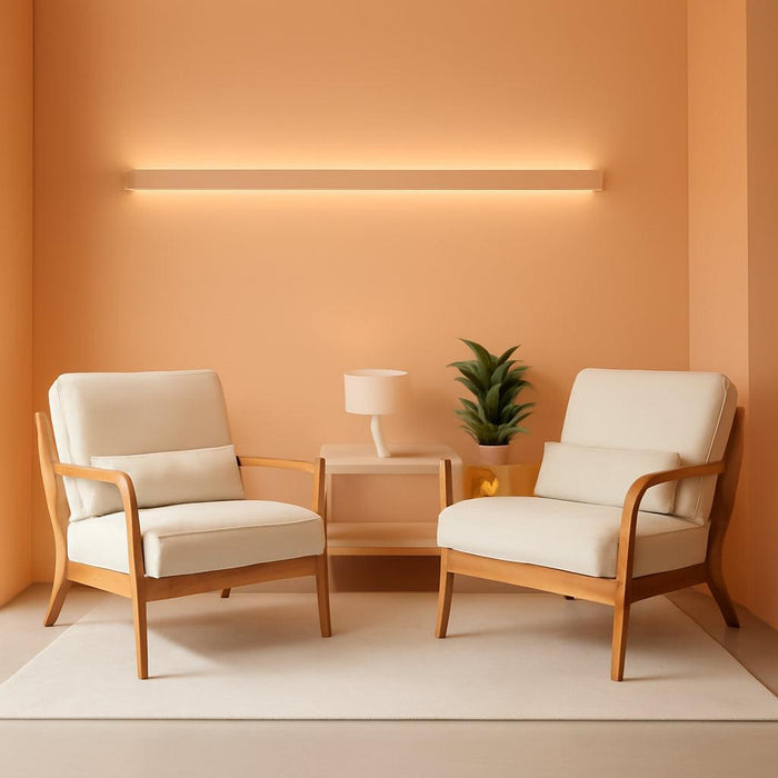 Fine Beige Accent Chairs Set of 2, Upholstered Mid Century Modern Lounge Fabric Chairs Reading Chairs Side Sitting Chair Solid Wood Farmhouse Armchairs for Living Room, Bedroom, Guest Room