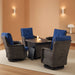 5 Pieces Patio Wicker Furniture Set - 4 Outdoor Swivel Rocker Glider Chairs with Propane Fire Pit Table, Patio Conversation Set Blue Cushion Perfect for Casual Gathering