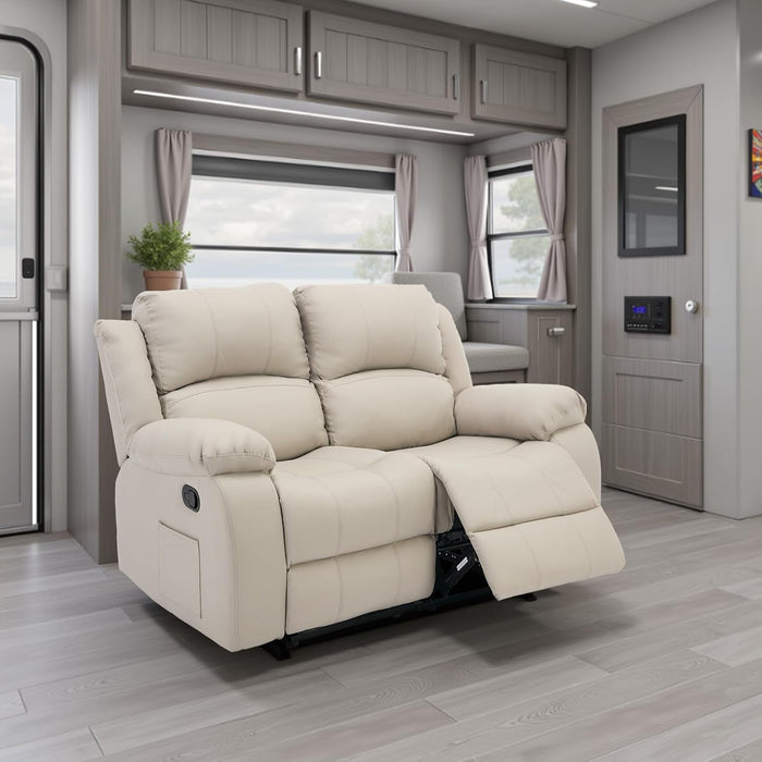 Manual Loveseat Recliner Sofa with Overstuffed Arms Leather Double Recliner Sofa with Side Pocket 2 Seat Reclining Sofa Chair for Living Room Meeting Room Bedroom Office Apartment RV