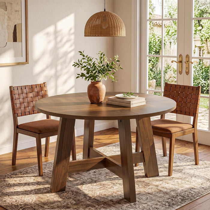 round Dining Table for for 4-6 People, 47-Inch Circle Kitchen Table with Reinforced Cross Brace, Farmhouse Dining Room Furniture for Living Room, Apartment, Restaurant, Walnut Brown