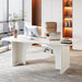 Modern White Desk, Large Minimalist Executive Office Computer Desk Writing Study Makeup Vanity Table Workstation with Arch Design Legs, 63 X 31.5 Inch