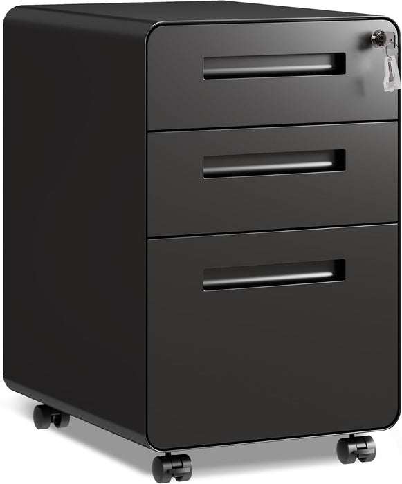 3 Drawer File Cabinet with Lock, Fully Assembled except Casters