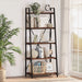 Ladder Shelf Bookcase, 5-Tier Industrial Ladder Bookshelf, Tall Living Room Shelves, Wood and Metal Leaning Shelf for Home Office, Kitchen, Bedroom, Balcony (Rustic Oak)